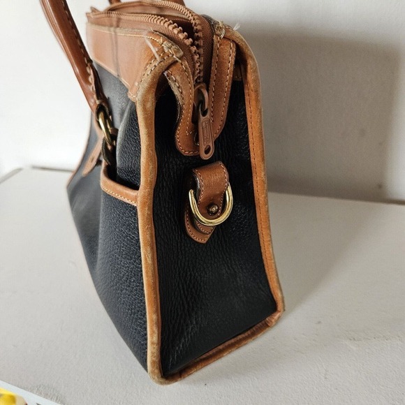 Vtg Dooney & Bourke All Weather Leather Classic Satchel Handbag Black Brown - Picture 5 of 16